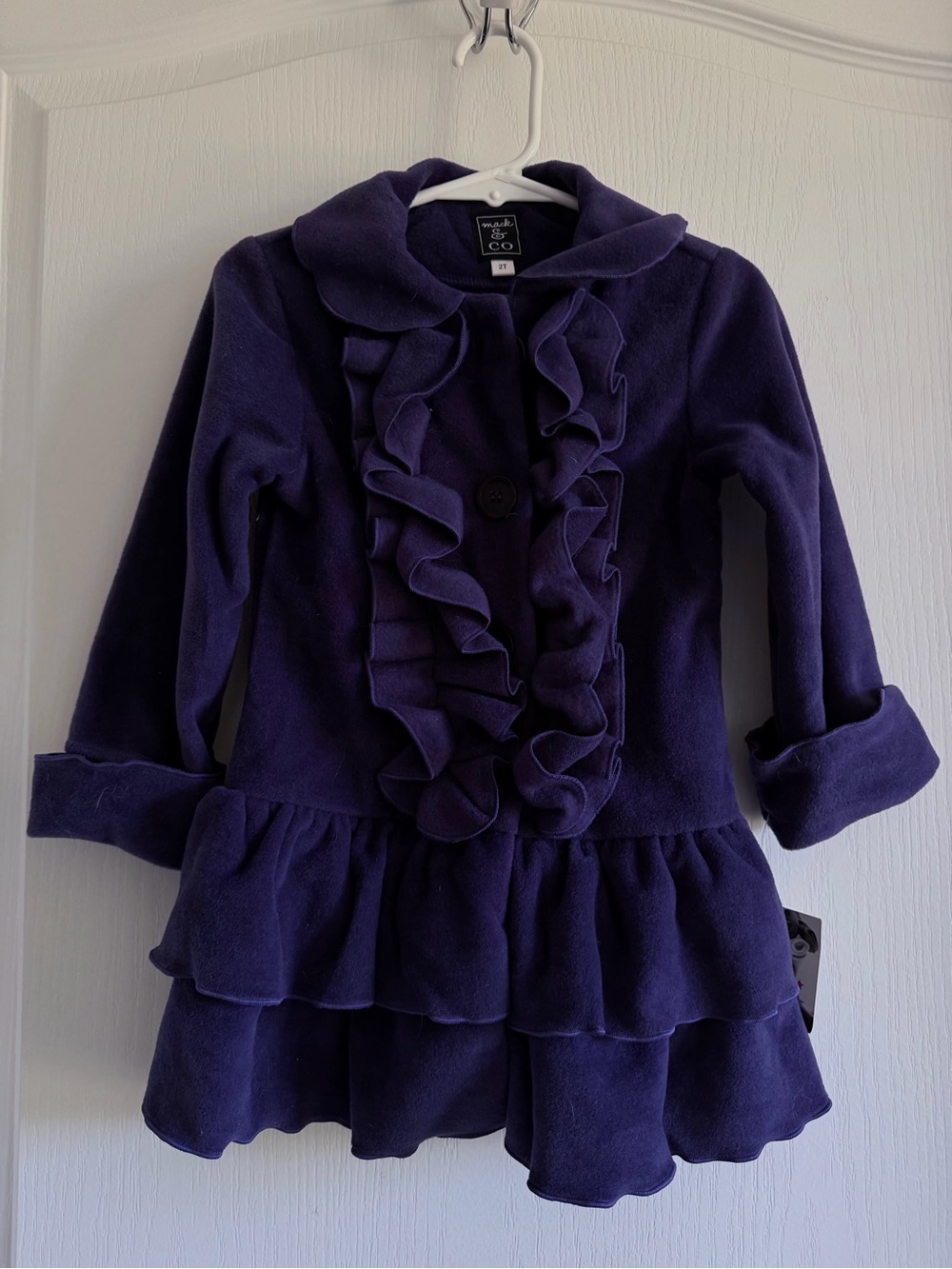 Girl’s Purple Ruffle-Front Coat with Matching Hat